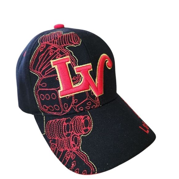 Chelona Baseball Cap Black With Red & Gold LV Las Vegas Embroidery Adjustable - Picture 1 of 6